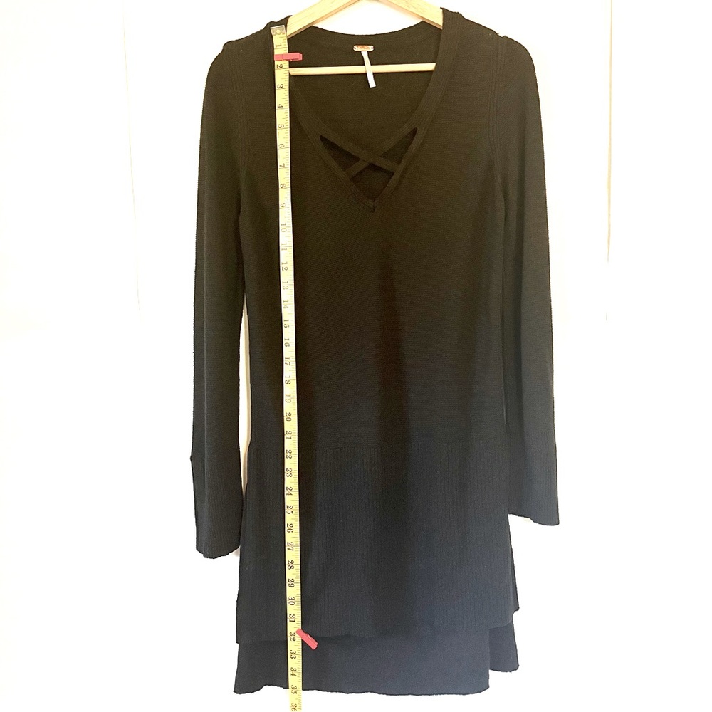 Free People Black Sweater Dress Crisscross - V-Neck Boho Mini - Picture 8 of 10